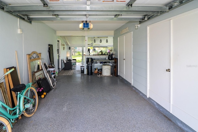 garage with a garage door opener