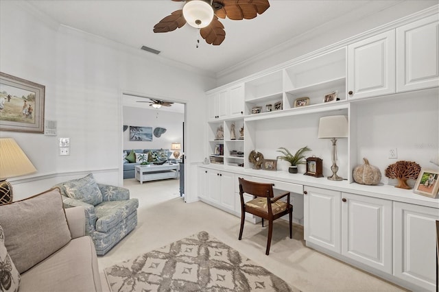 5092 Mahogany Run Ave, Sarasota, FL 34241 - office space featuring a ceiling fan, light colored carpet, and crown molding