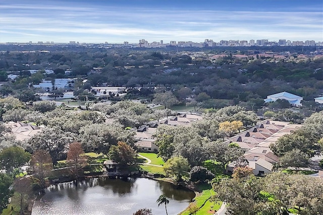 drone / aerial view with a water view and a view of city