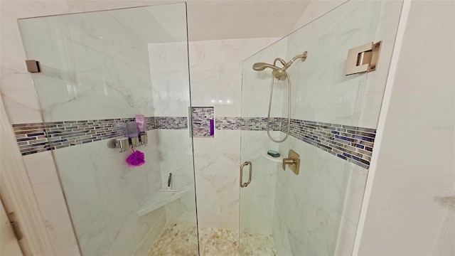 bathroom featuring a shower with shower door