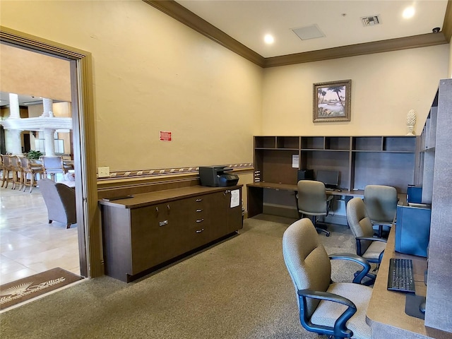 office space with crown molding