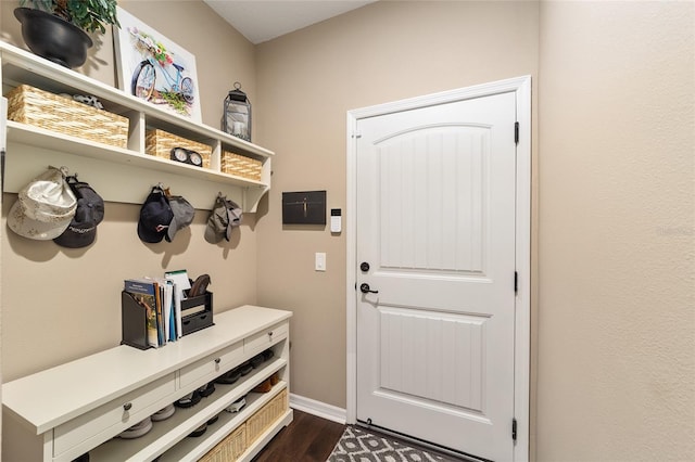 mudroom with dark wood-type flooring