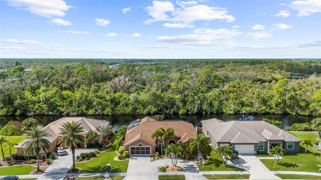 aerial view with a water view