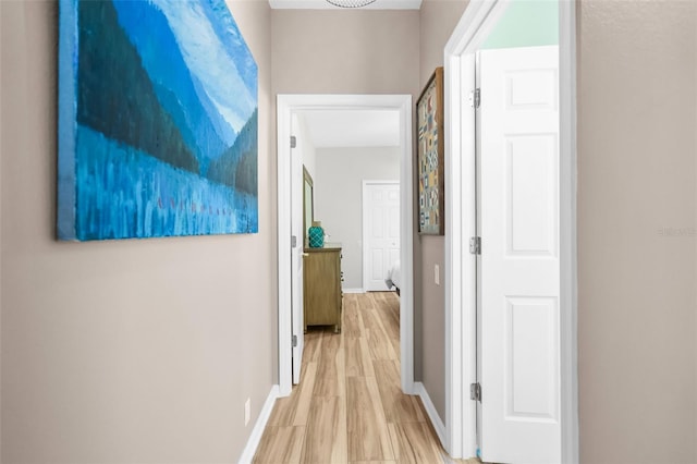 corridor with light hardwood / wood-style flooring