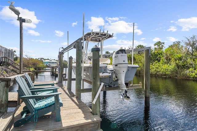 dock area featuring a water view