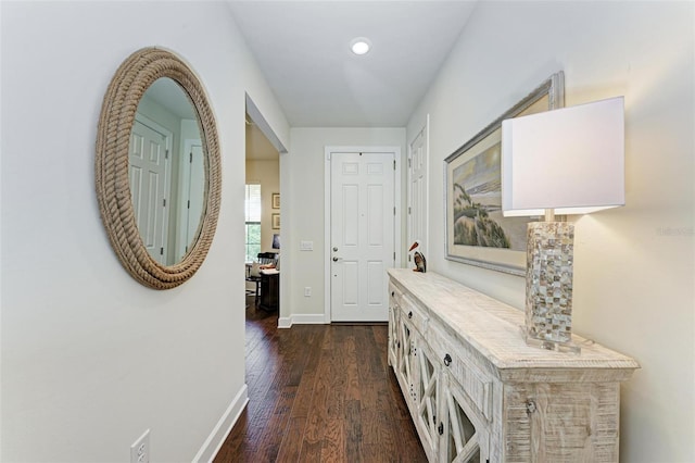 7572 Viola Loop, Lakewood Ranch, FL 34202 - hall with dark wood-style flooring and recessed lighting