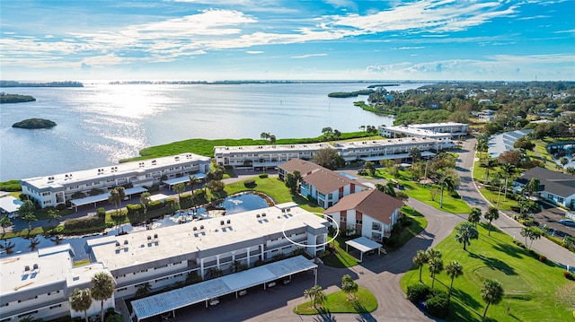 bird's eye view featuring a water view