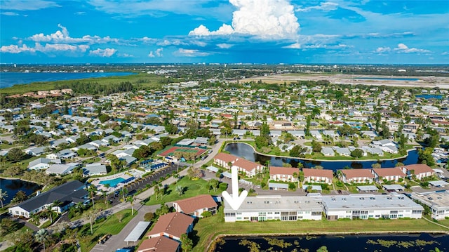 bird's eye view featuring a water view