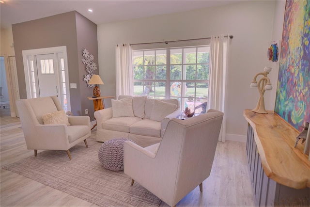 living room with light hardwood / wood-style floors