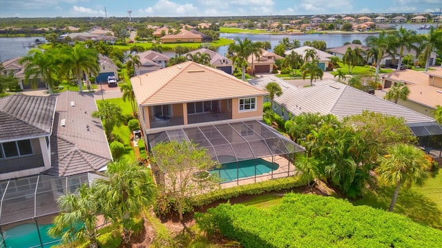 aerial view with a water view