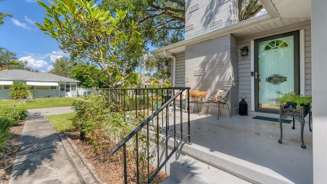 property entrance with a garage