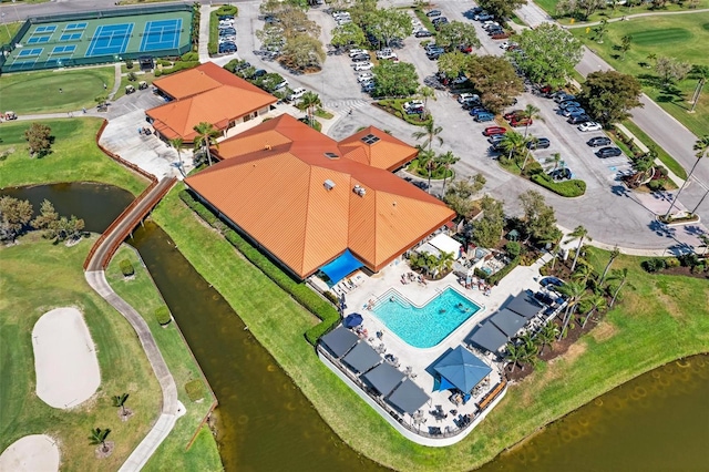 aerial view with a water view