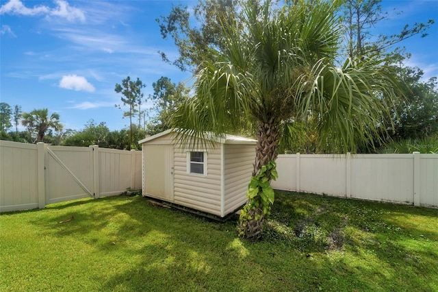 view of outdoor structure featuring a lawn