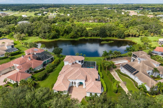 aerial view with a water view