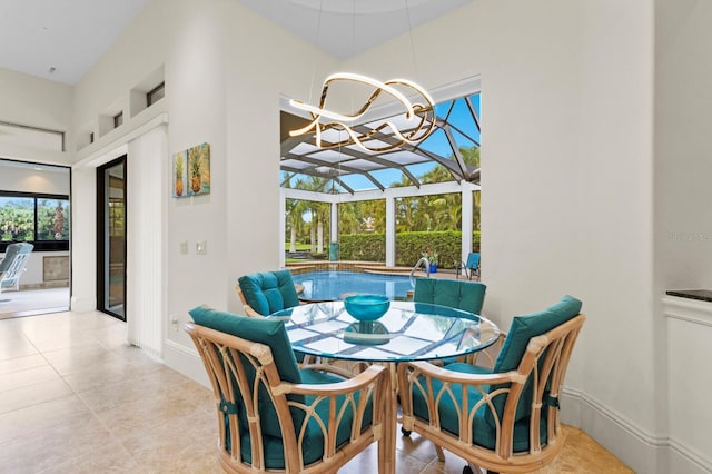 dining space with light tile patterned floors