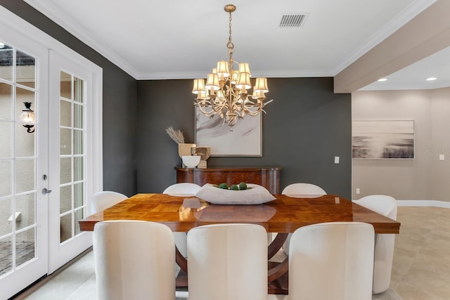 12663 Fontana Loop, Bradenton, FL 34211 - dining space with a chandelier, french doors, ornamental molding, and recessed lighting