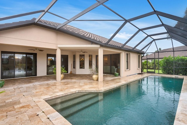 12663 Fontana Loop, Bradenton, FL 34211 - swimming pool featuring ceiling fan, a patio area, and glass enclosure