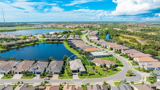 aerial view with a water view