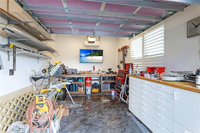 interior space featuring a workshop area