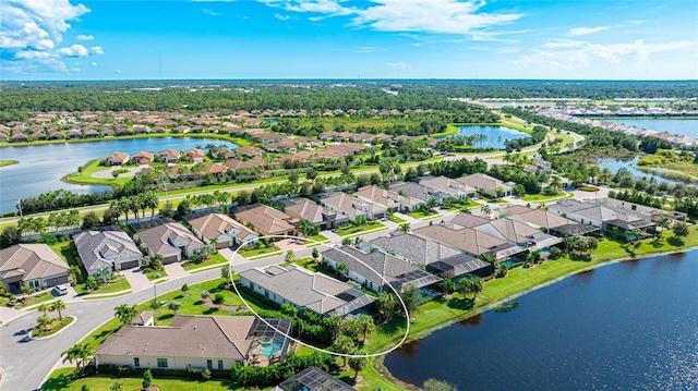 aerial view with a water view