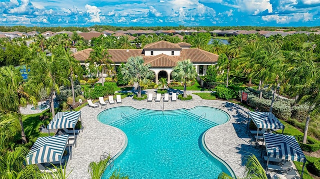 view of swimming pool with a patio area