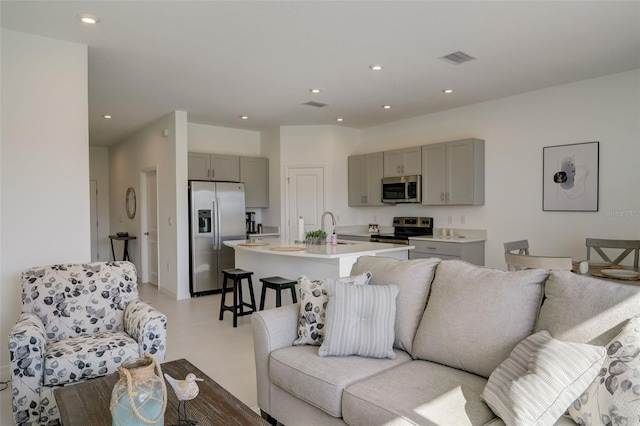 living room with sink