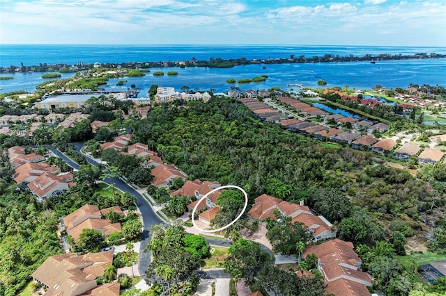 bird's eye view featuring a water view