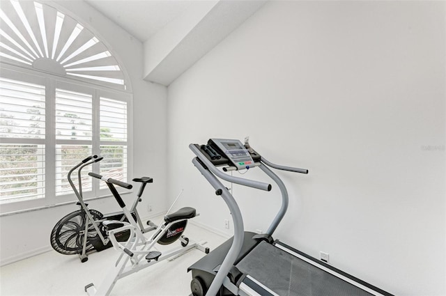 exercise room with carpet floors