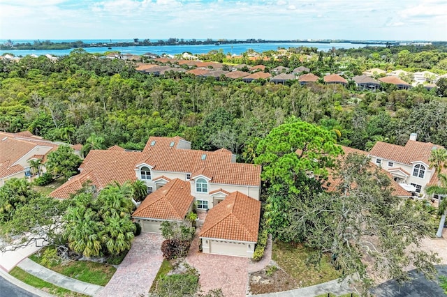 aerial view with a water view