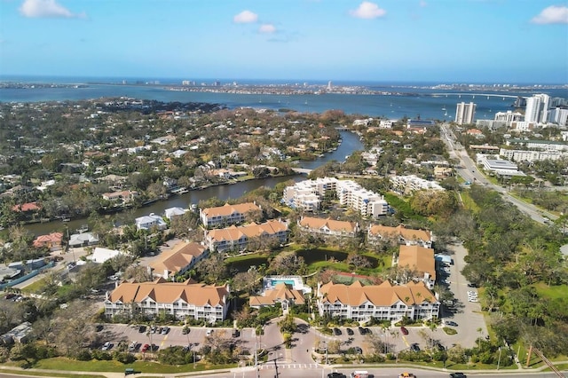 bird's eye view featuring a water view