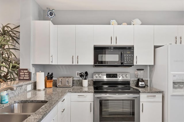 kitchen with white cabinetry, sink, and stainless steel electric stove