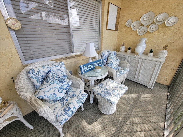 sitting room with carpet floors