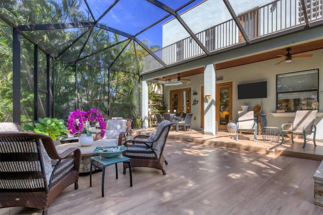 exterior space with a patio, a lanai, and ceiling fan