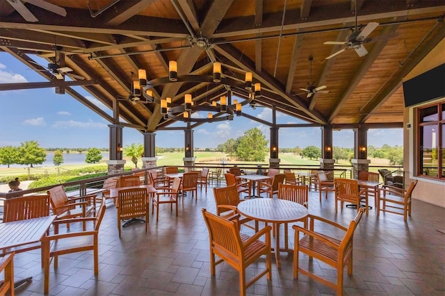 view of patio featuring ceiling fan and a gazebo