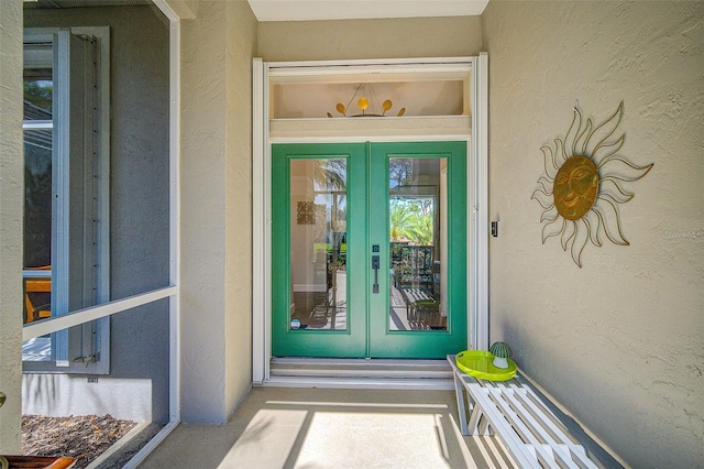 doorway to property featuring french doors