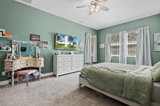 14607 Swiss Bridge Dr, Lithia, FL 33547 - bedroom with a ceiling fan, visible vents, carpet floors, and baseboards