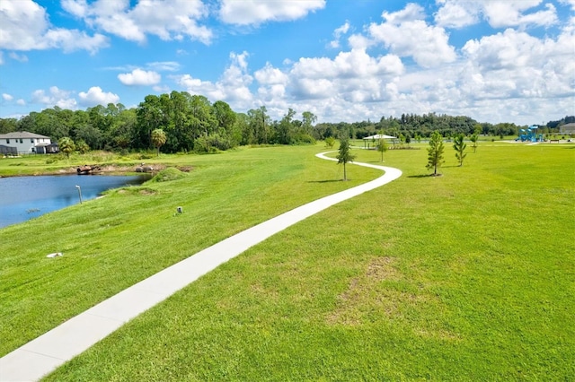 14607 Swiss Bridge Dr, Lithia, FL 33547 - view of property's community featuring a lawn and a water view