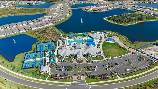 aerial view with a water view