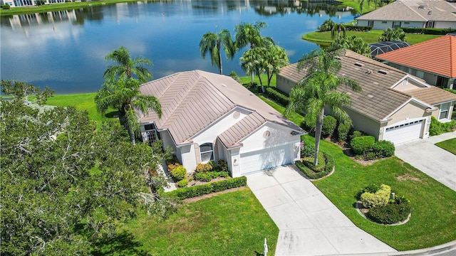 aerial view with a water view