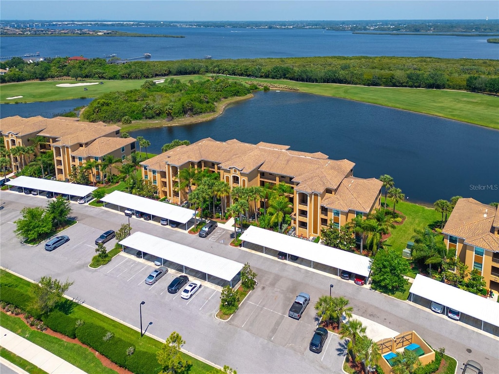 drone / aerial view featuring a water view