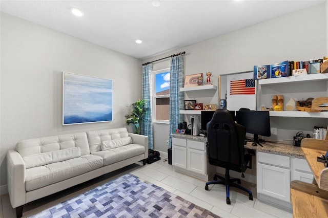 tiled home office with built in desk