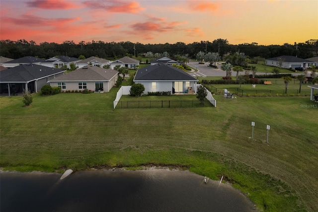 view of aerial view at dusk