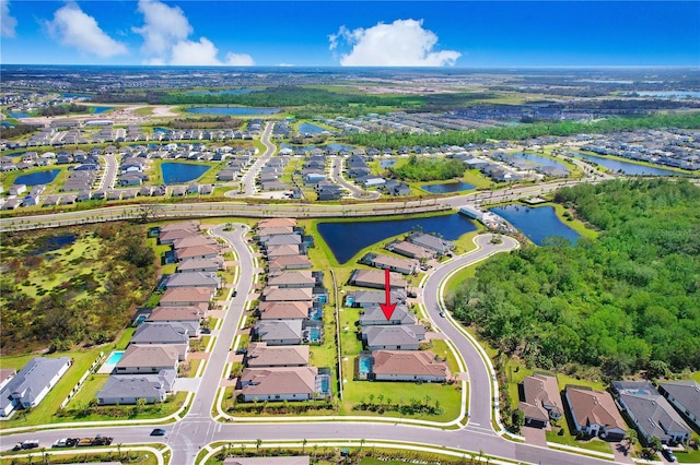 bird's eye view featuring a water view