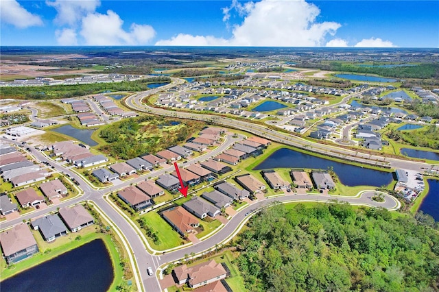 bird's eye view featuring a water view