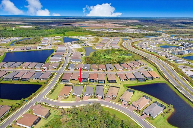 aerial view featuring a water view