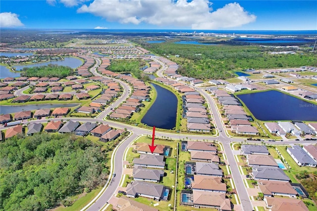 bird's eye view featuring a water view