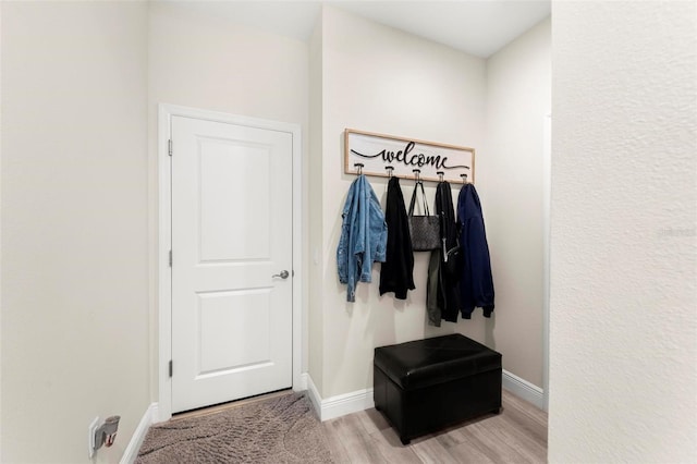 mudroom with light hardwood / wood-style flooring