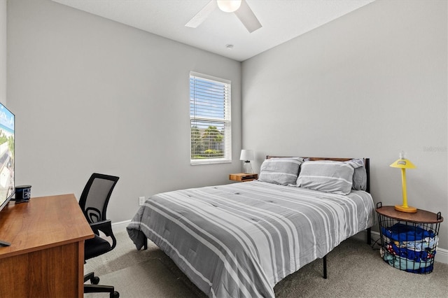 bedroom featuring ceiling fan and carpet floors