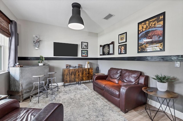 living room with hardwood / wood-style floors