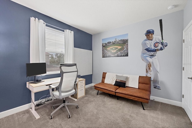 view of carpeted home office